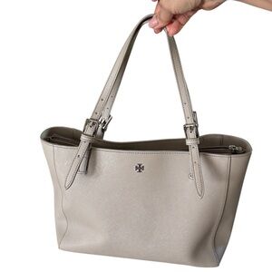 Tory Burch York Buckle Tote Saffiano Leather Buckle Tote Bag Gray Neutral